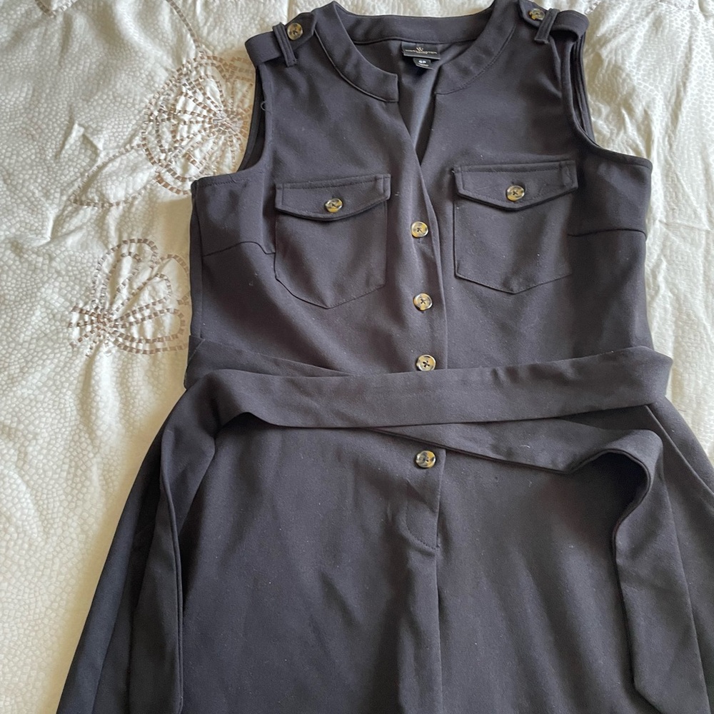 Worthington Black Sleeveless Button-Front Jumpsuit with Belt